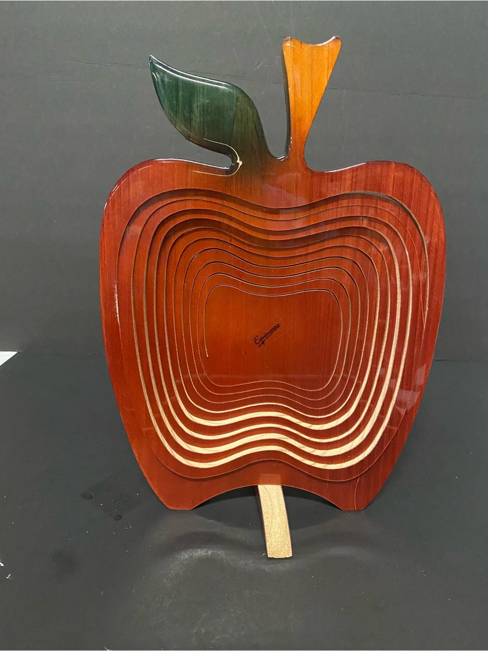 Vintage Equinoccio Conapsible Wood Basket , Red Apple shaped trivet/ basket